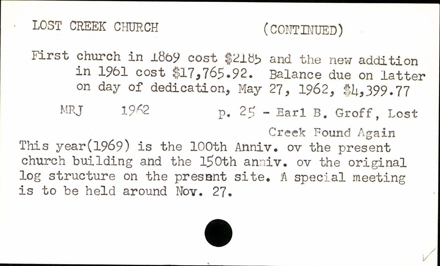 LOST CREEK CHURCH Mennonite Life